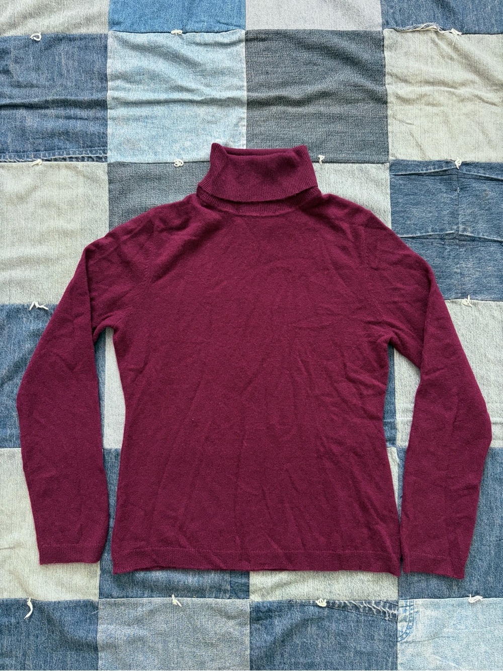 100% cashmere garnet hill knit burgundy sweater roll over turtleneck size S